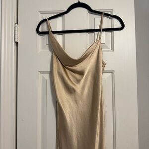 Princess Polly gold satin cowl neck dress